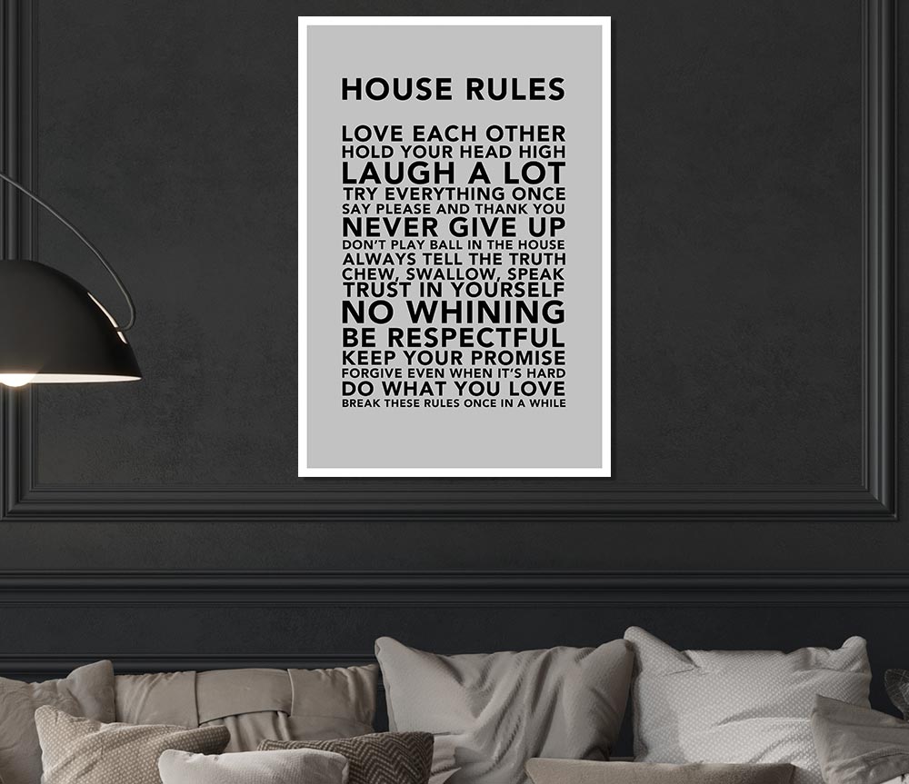 Family Quote House Rules 3 Grey Print Poster Wall Art