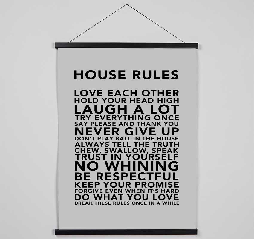 Family Quote House Rules 3 Grey Hanging Poster - Wallart-Direct UK