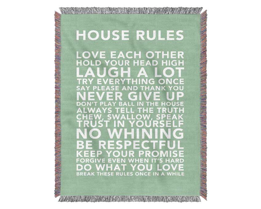 Family Quote House Rules 3 Green Woven Blanket