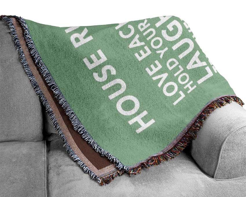 Family Quote House Rules 3 Green Woven Blanket