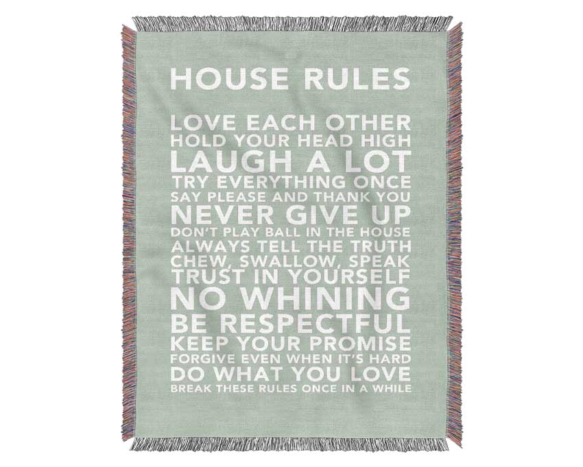 Family Quote House Rules 3 Beige Woven Blanket