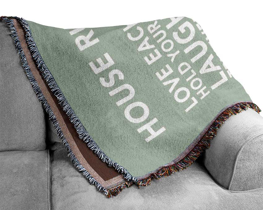 Family Quote House Rules 3 Beige Woven Blanket