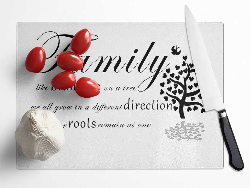 Family Quote Family Like Branches On A Tree White Glass Chopping Board