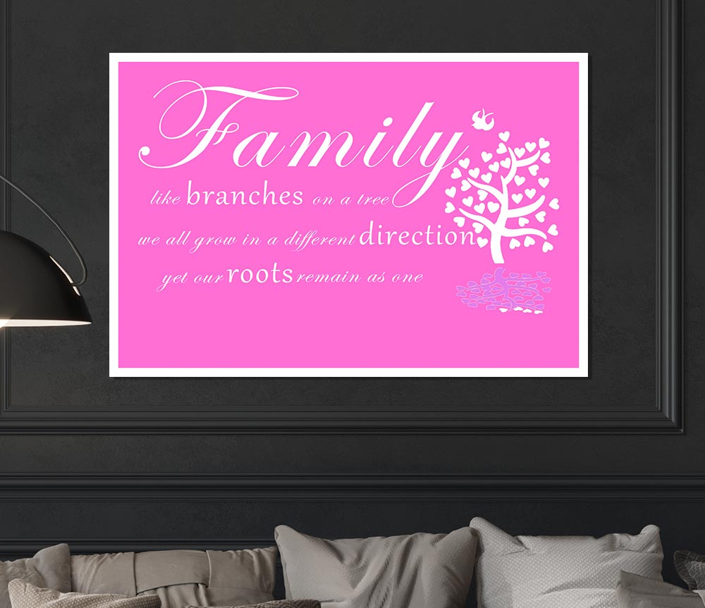 Family Quote Family Like Branches On A Tree Vivid Pink Print Poster Wall Art