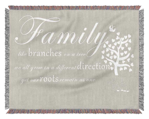 Family Quote Family Like Branches On A Tree Pink Woven Blanket