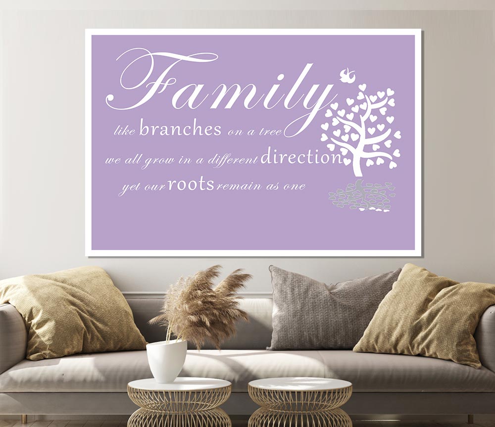 Family Quote Family Like Branches On A Tree Lilac Print Poster Wall Art