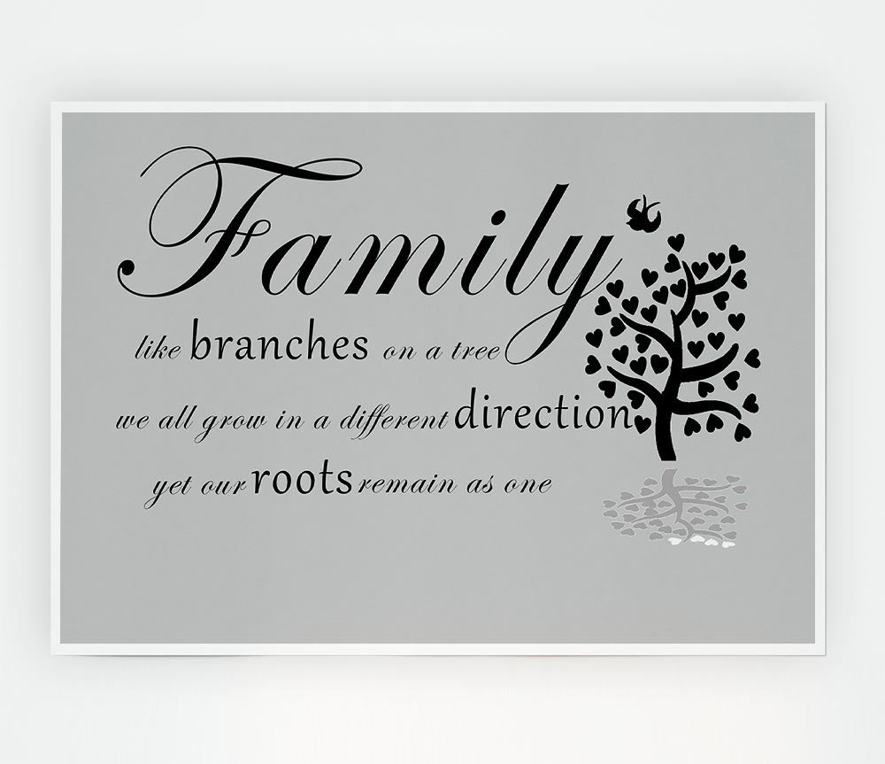 Family Quote Family Like Branches On A Tree Grey Print Poster Wall Art