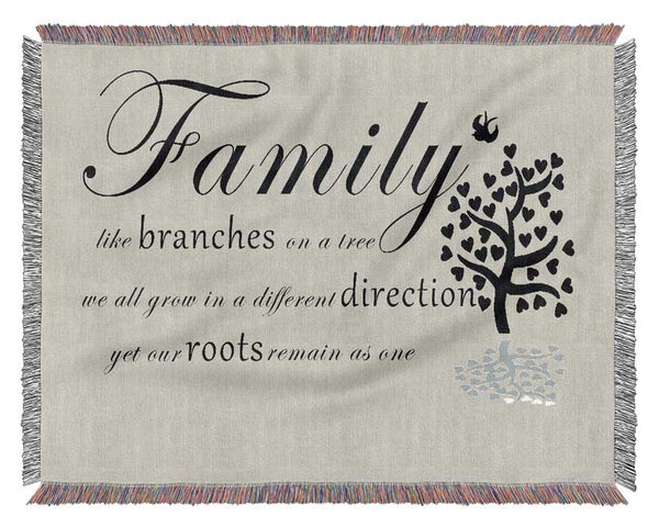 Family Quote Family Like Branches On A Tree Grey Woven Blanket