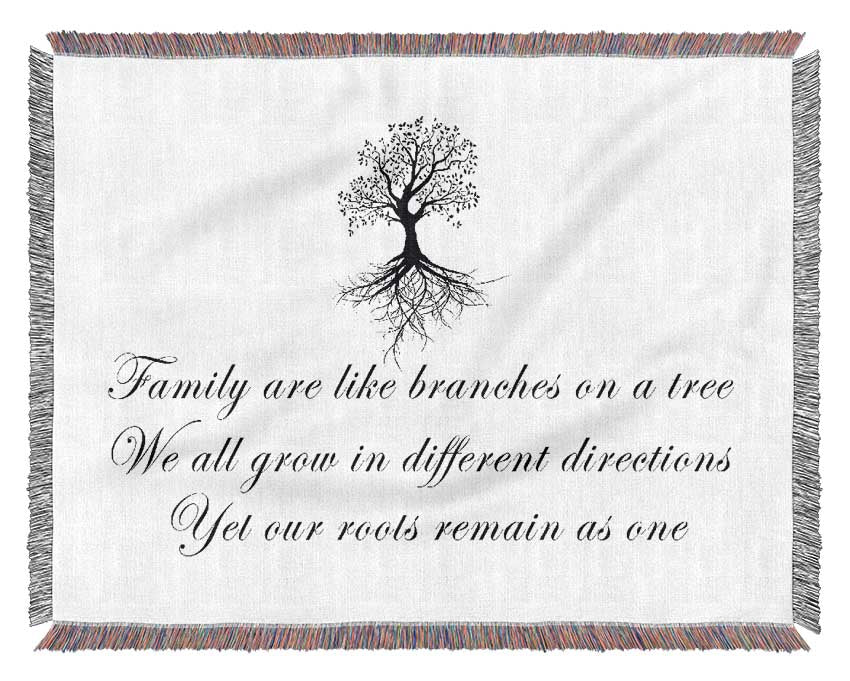 Family Quote Family Are Like Branches White Woven Blanket