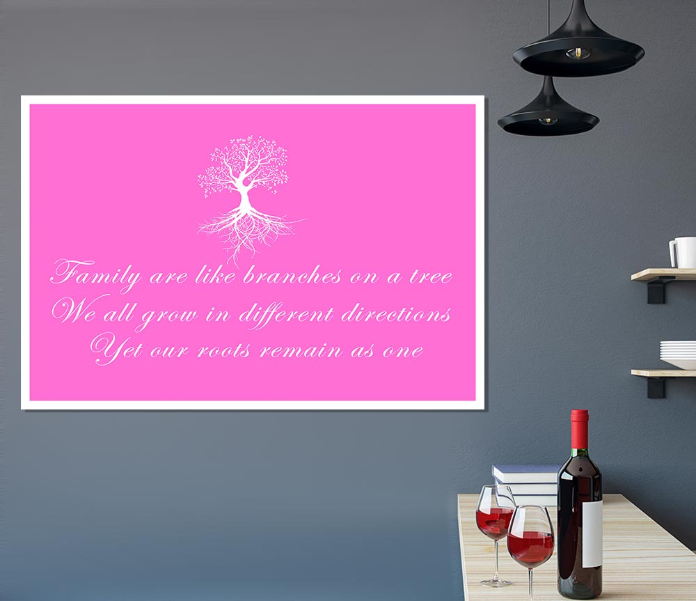 Family Quote Family Are Like Branches Vivid Pink Print Poster Wall Art