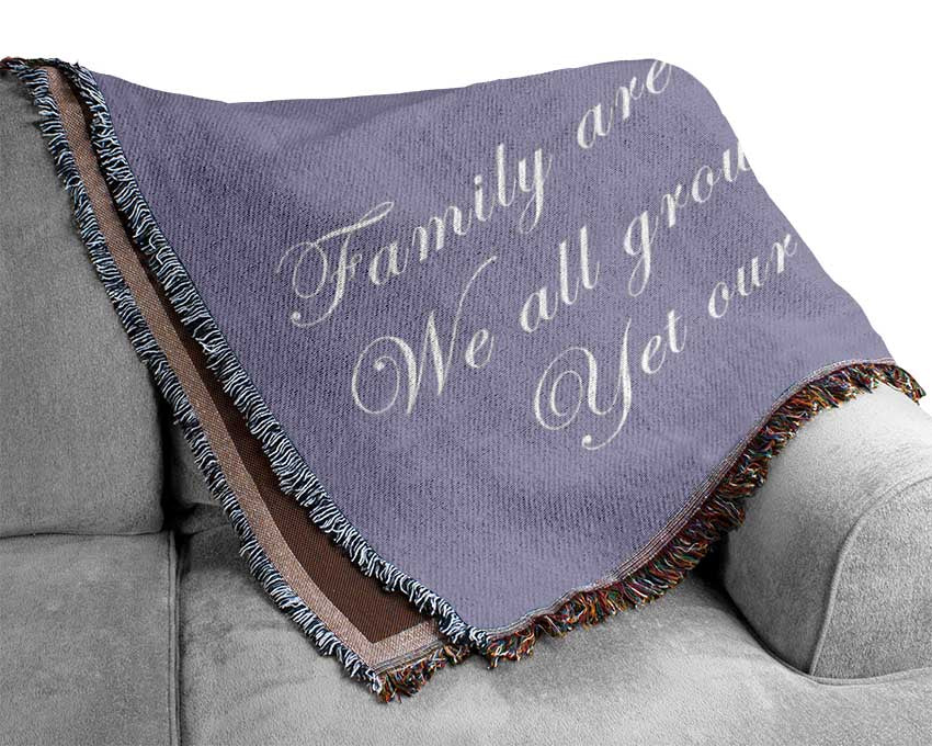 Family Quote Family Are Like Branches Lilac Woven Blanket