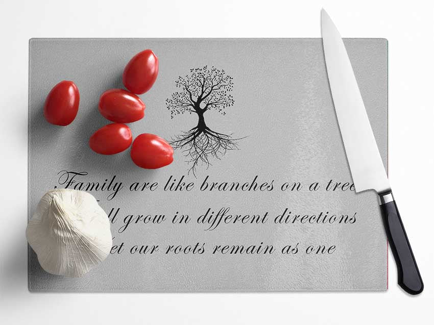 Family Quote Family Are Like Branches Grey Glass Chopping Board