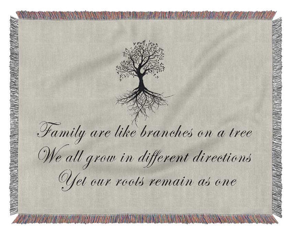 Family Quote Family Are Like Branches Grey Woven Blanket