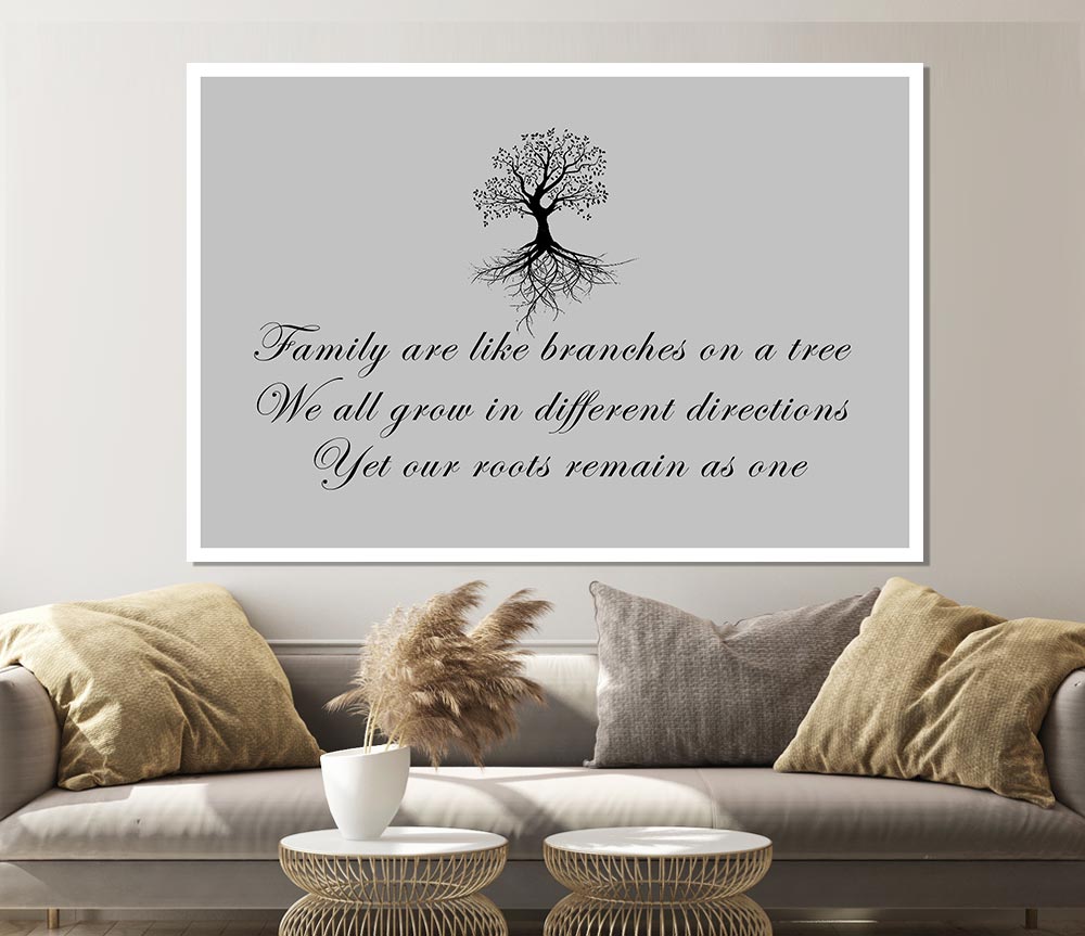 Family Quote Family Are Like Branches Grey Print Poster Wall Art