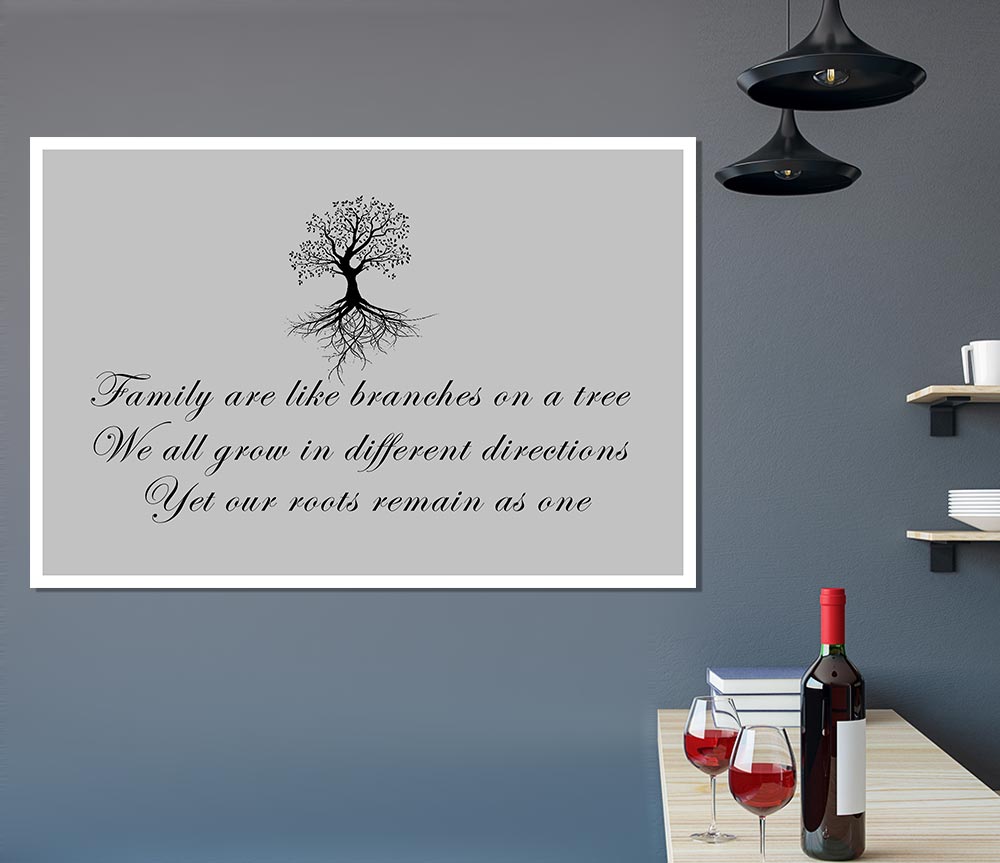 Family Quote Family Are Like Branches Grey Print Poster Wall Art