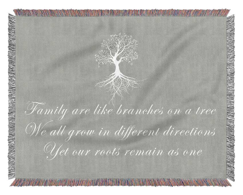 Family Quote Family Are Like Branches Grey White Woven Blanket