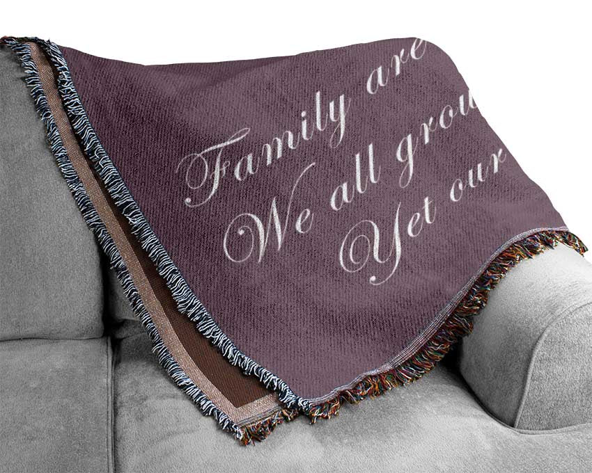 Family Quote Family Are Like Branches Dusty Pink Woven Blanket