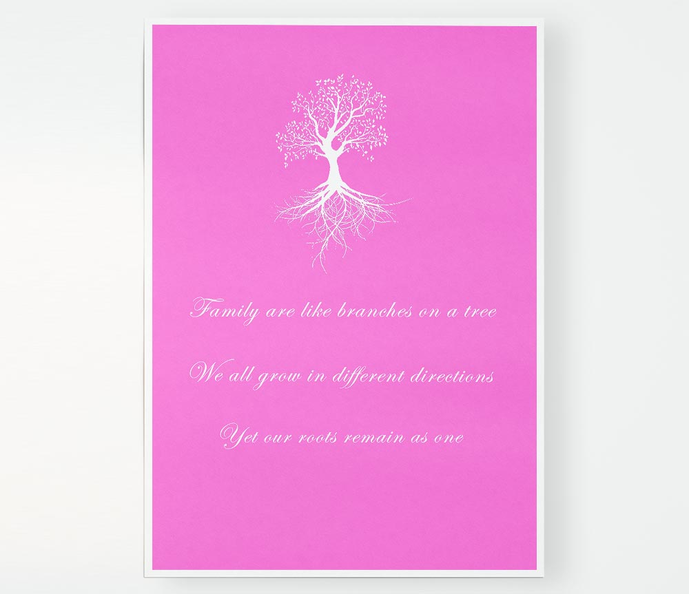 Family Quote Family Are Like Branches 2 Vivid Pink Print Poster Wall Art