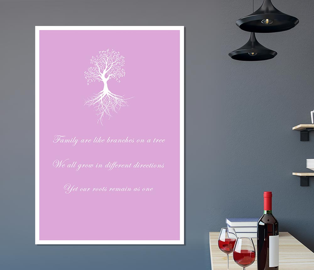 Family Quote Family Are Like Branches 2 Pink Print Poster Wall Art