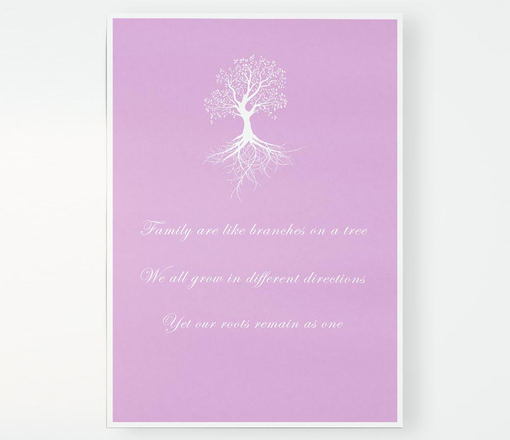 Family Quote Family Are Like Branches 2 Pink Print Poster Wall Art