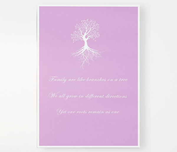 Family Quote Family Are Like Branches 2 Pink Print Poster Wall Art