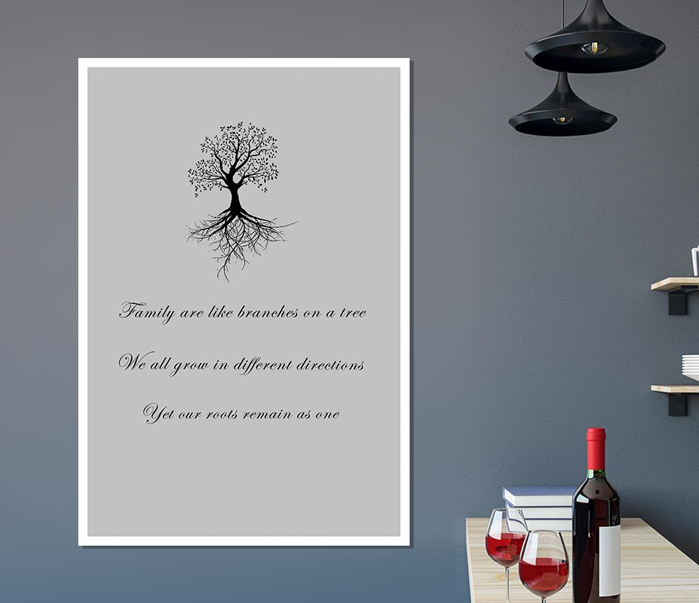 Family Quote Family Are Like Branches 2 Grey Print Poster Wall Art