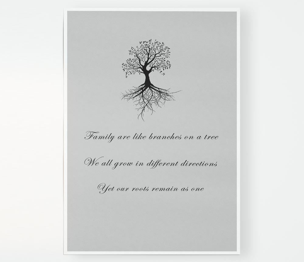 Family Quote Family Are Like Branches 2 Grey Print Poster Wall Art