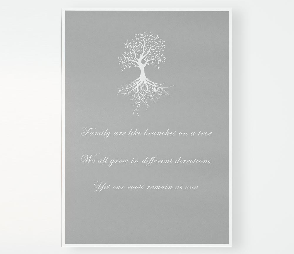 Family Quote Family Are Like Branches 2 Grey White Print Poster Wall Art