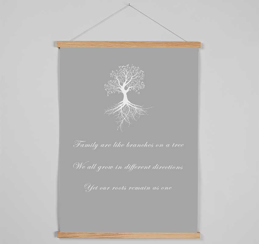 Family Quote Family Are Like Branches 2 Grey White Hanging Poster - Wallart-Direct UK