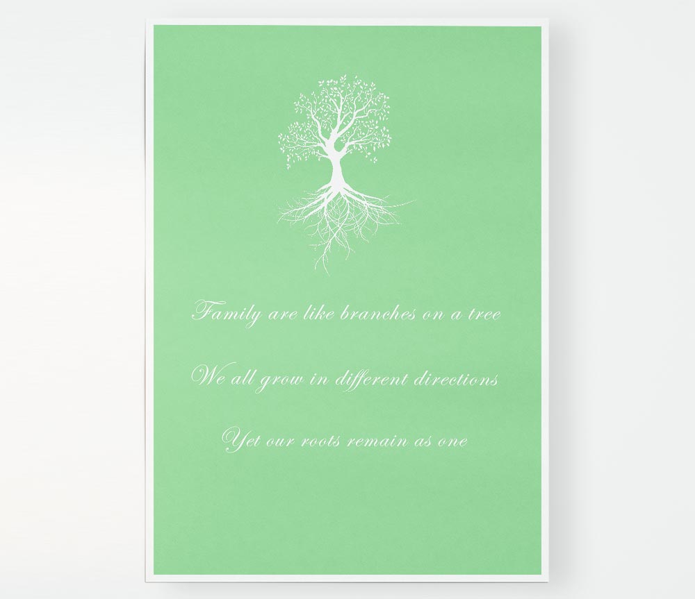 Family Quote Family Are Like Branches 2 Green Print Poster Wall Art