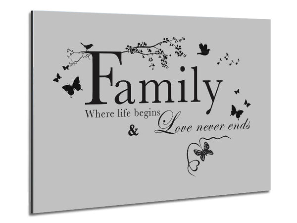 Family Quote Family Where Life Begins Grey