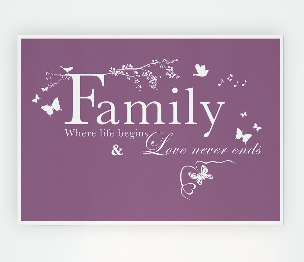 Family Quote Family Where Life Begins Dusty Pink Print Poster Wall Art