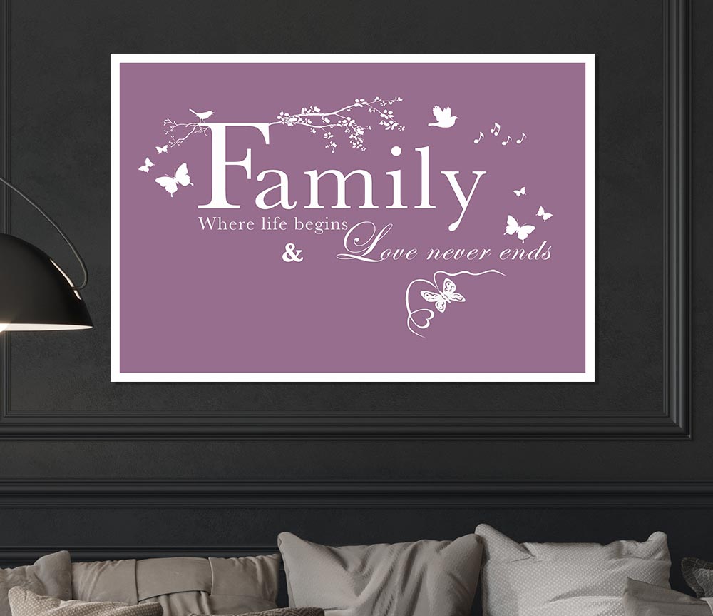 Family Quote Family Where Life Begins Dusty Pink Print Poster Wall Art