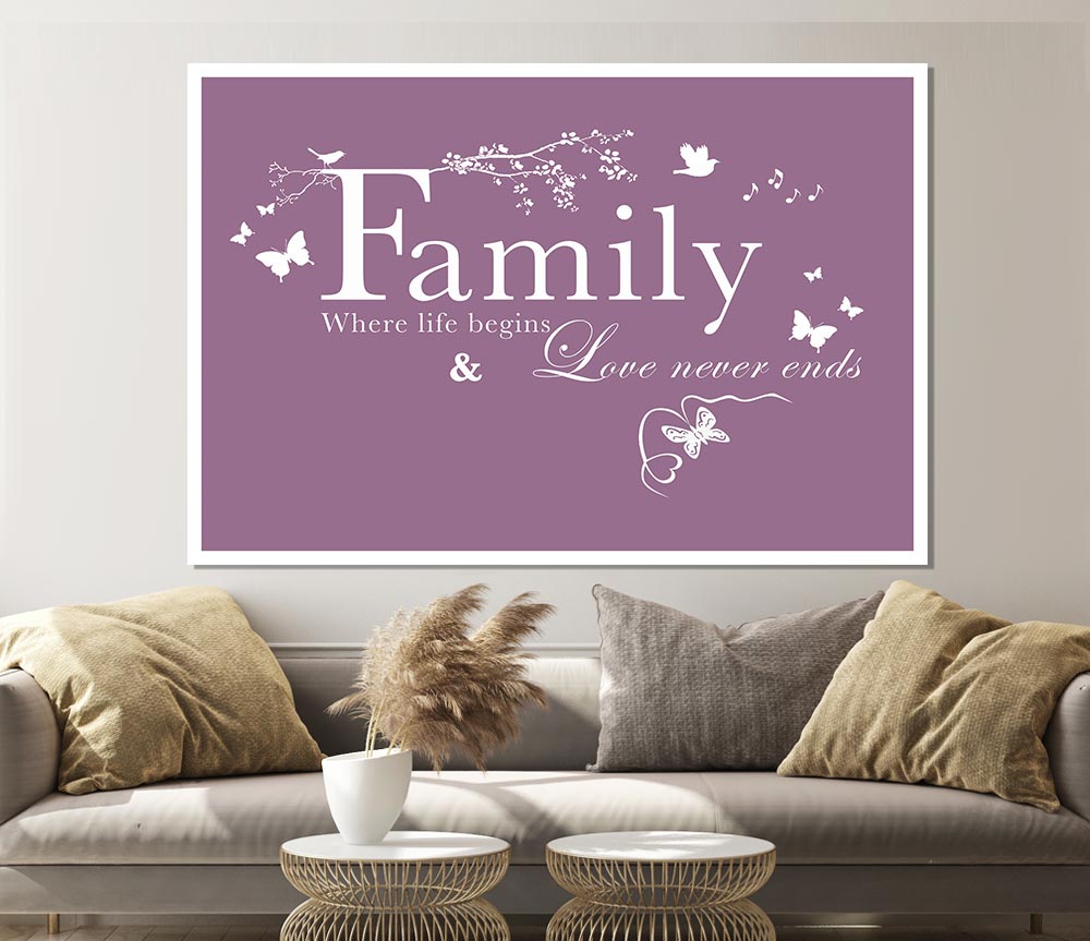 Family Quote Family Where Life Begins Dusty Pink Print Poster Wall Art