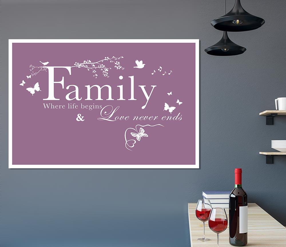 Family Quote Family Where Life Begins Dusty Pink Print Poster Wall Art