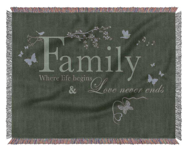 Family Quote Family Where Life Begins Chocolate Woven Blanket