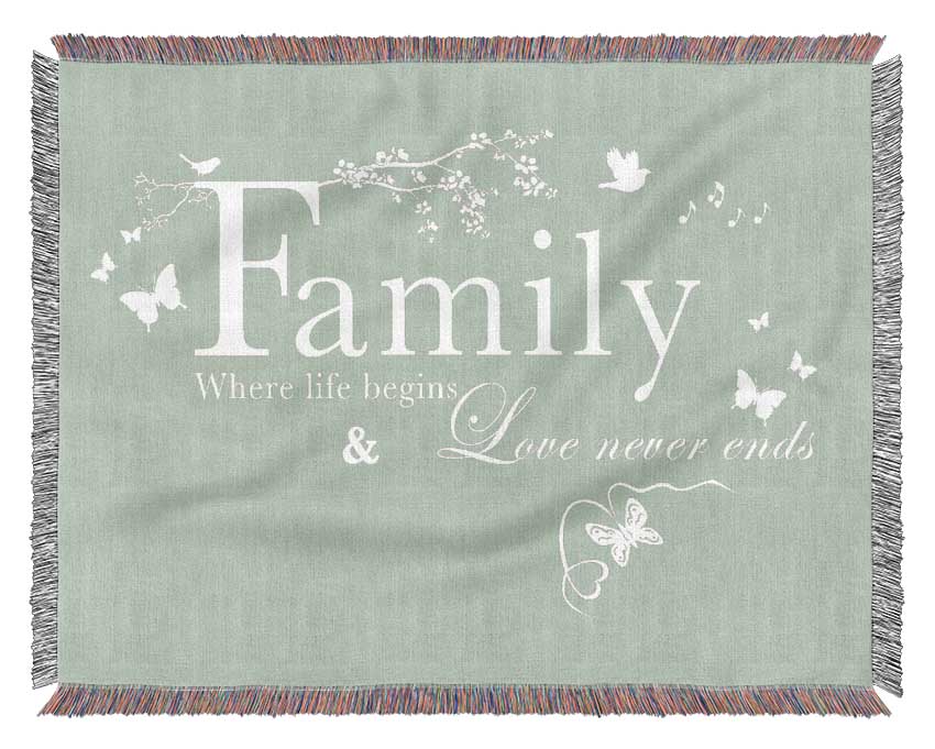 Family Quote Family Where Life Begins Beige Woven Blanket