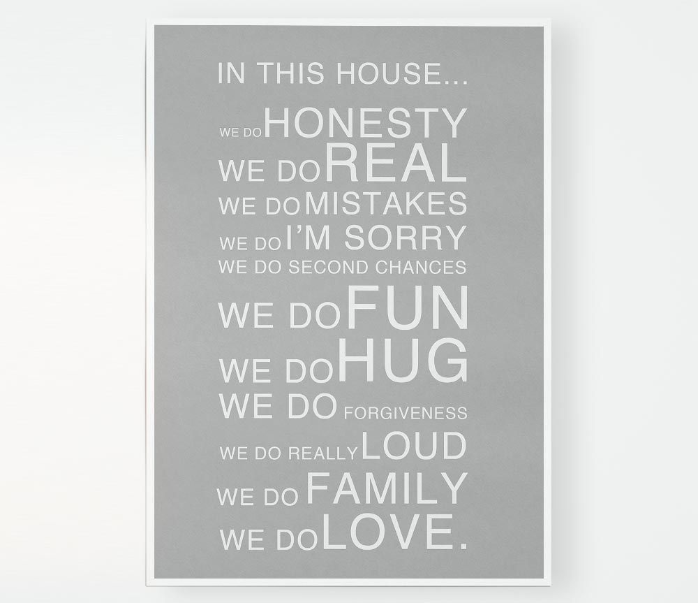 Family Quote In This House Grey White Print Poster Wall Art