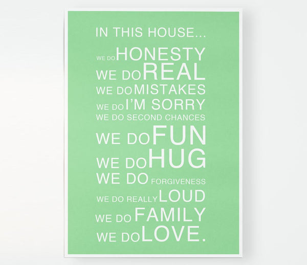 Family Quote In This House Green Print Poster Wall Art