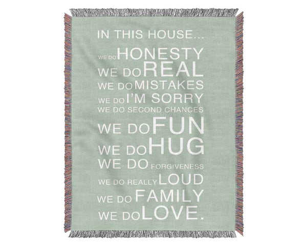 Family Quote In This House Beige Woven Blanket