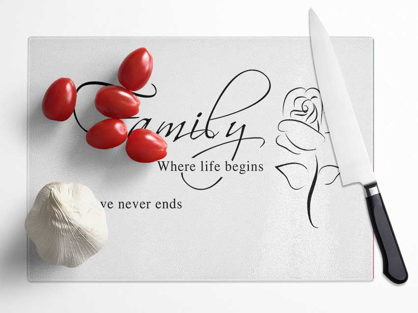 Family Quote Family Where Life Begins 1 White Glass Chopping Board