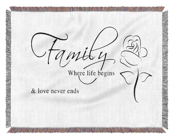 Family Quote Family Where Life Begins 1 White Woven Blanket