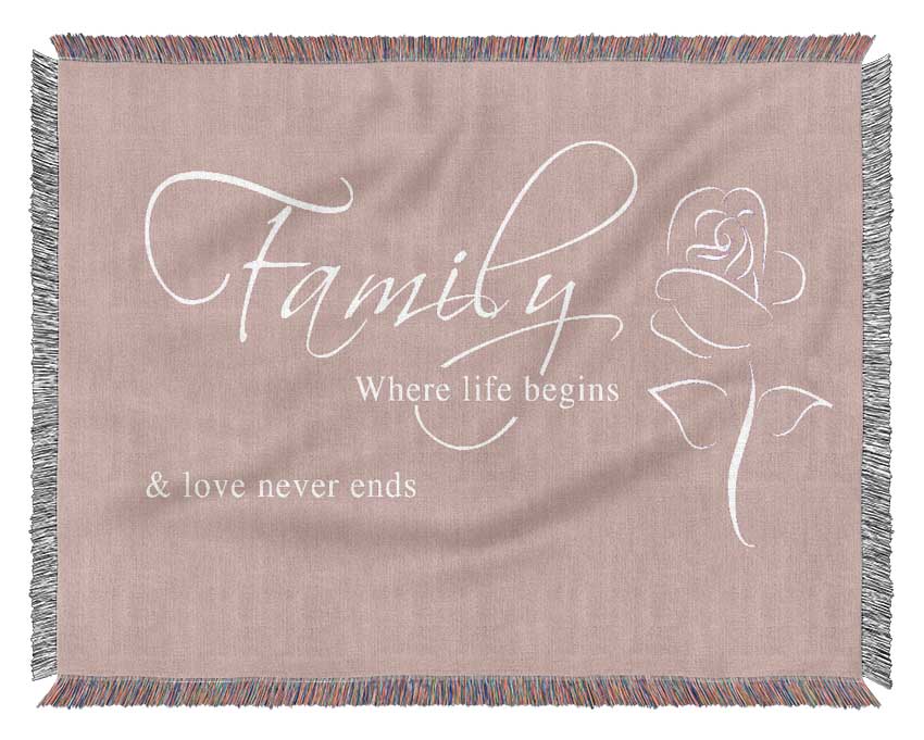 Family Quote Family Where Life Begins 1 Vivid Pink Woven Blanket