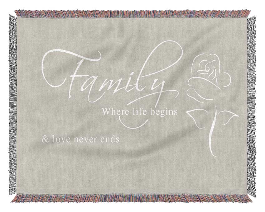 Family Quote Family Where Life Begins 1 Pink Woven Blanket