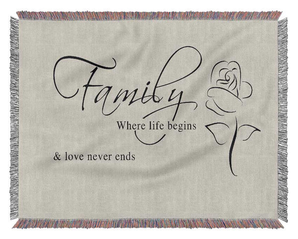 Family Quote Family Where Life Begins 1 Grey Woven Blanket