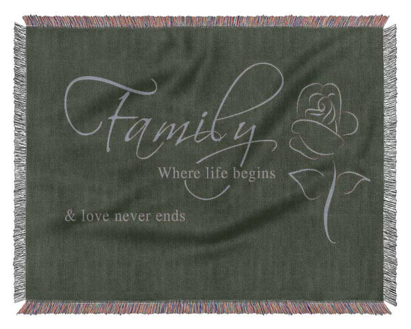 Family Quote Family Where Life Begins 1 Chocolate Woven Blanket