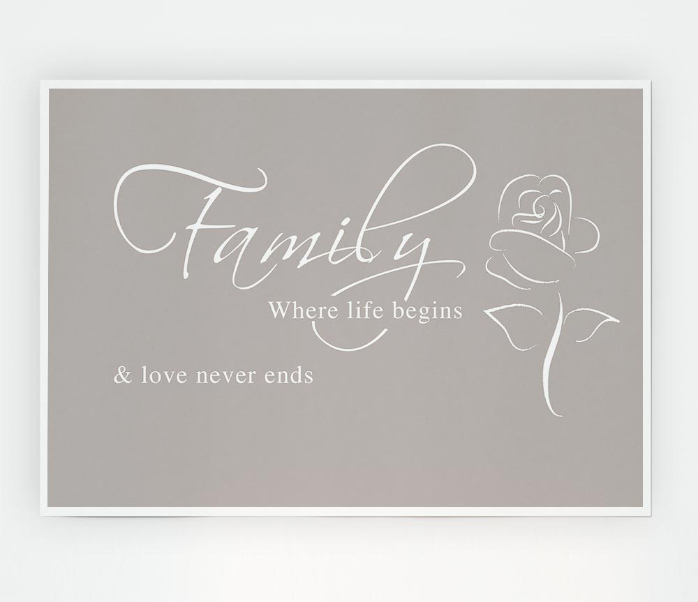 Family Quote Family Where Life Begins 1 Beige Print Poster Wall Art