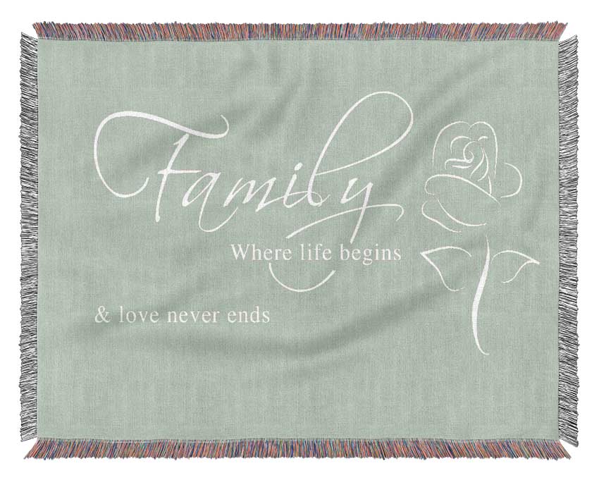 Family Quote Family Where Life Begins 1 Beige Woven Blanket