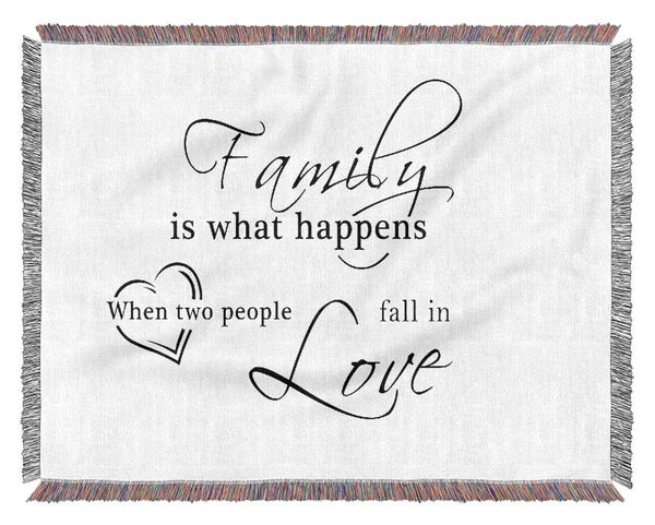 Family Quote Family Is What Happens White Woven Blanket