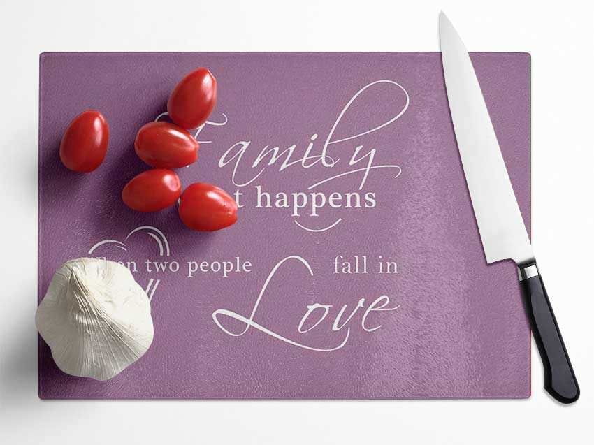 Family Quote Family Is What Happens Dusty Pink Glass Chopping Board